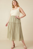 HY8593W Sage Plus Mix Media Ribbed Knit Square Neck Tank Dress Detail