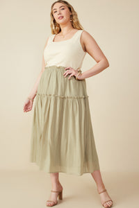 HY8593W Sage Plus Mix Media Ribbed Knit Square Neck Tank Dress Detail