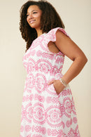 HY8603W Pink Plus Eyelet Embroidered Flutter Sleeve Scallop Hem Dress Gif