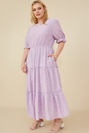 HY8609 Lavender Womens Ditsy Floral Embroidered Tiered Dress Back