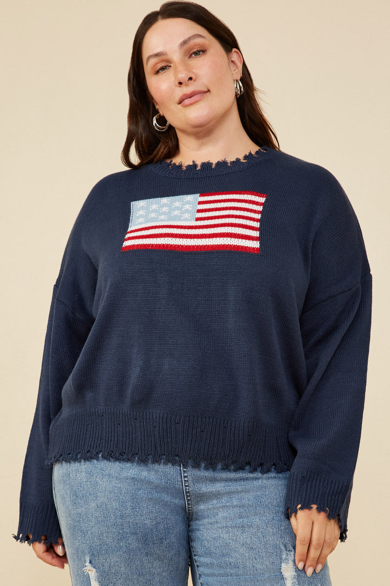 Womens Distressed Old Glory Graphic Sweater