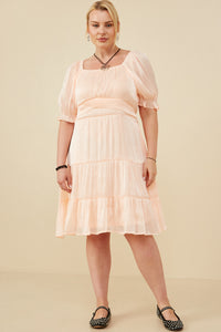 HY8623W Navy Womens Textured Shimmer Tie Detail Dress Full Body