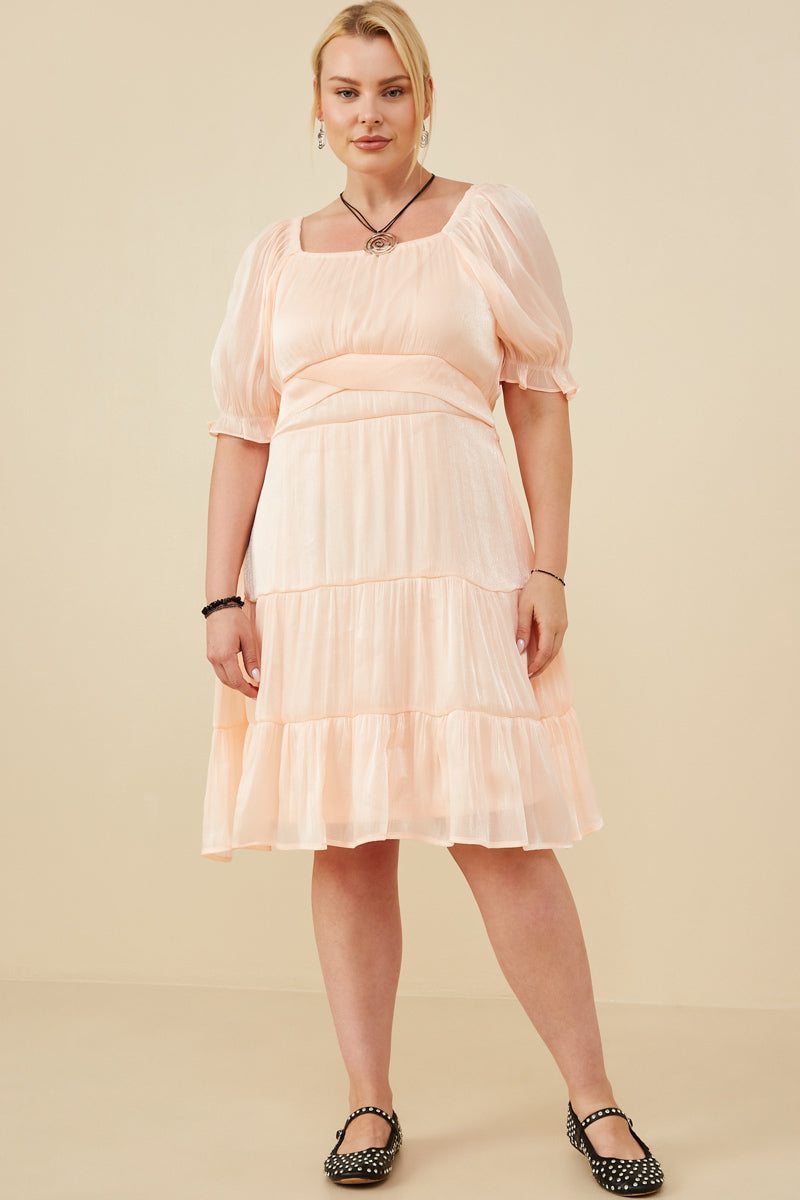 HY8623W Navy Womens Textured Shimmer Tie Detail Dress Full Body