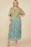 HY8634 Blue Womens Floral Print Pleated Ruffle Waist Skirt Back
