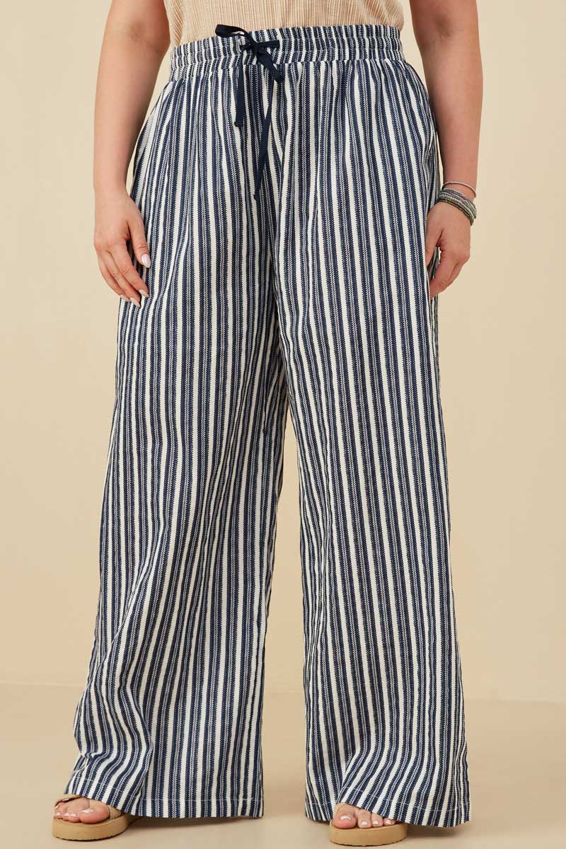 Textured Stripe Drawstring Wide Leg Pants Front