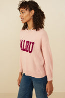 HY8648 Pink Womens Malibu Applique Pullover Sweater Full Body