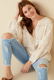 HY8650 Beige Womens Eyelet Embroidered Tasseled Dolman Top Pose