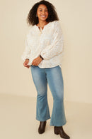 HY8650 Beige Womens Eyelet Embroidered Tasseled Dolman Top Side