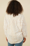 HY8650W Beige Plus Eyelet Embroidered Tasseled Dolman Top Full Body