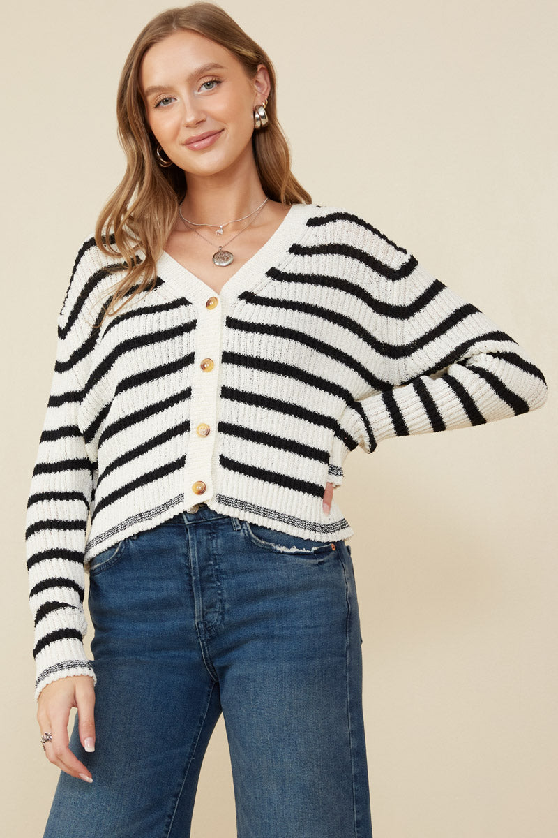 Striped Buttoned Sweater Cardigan