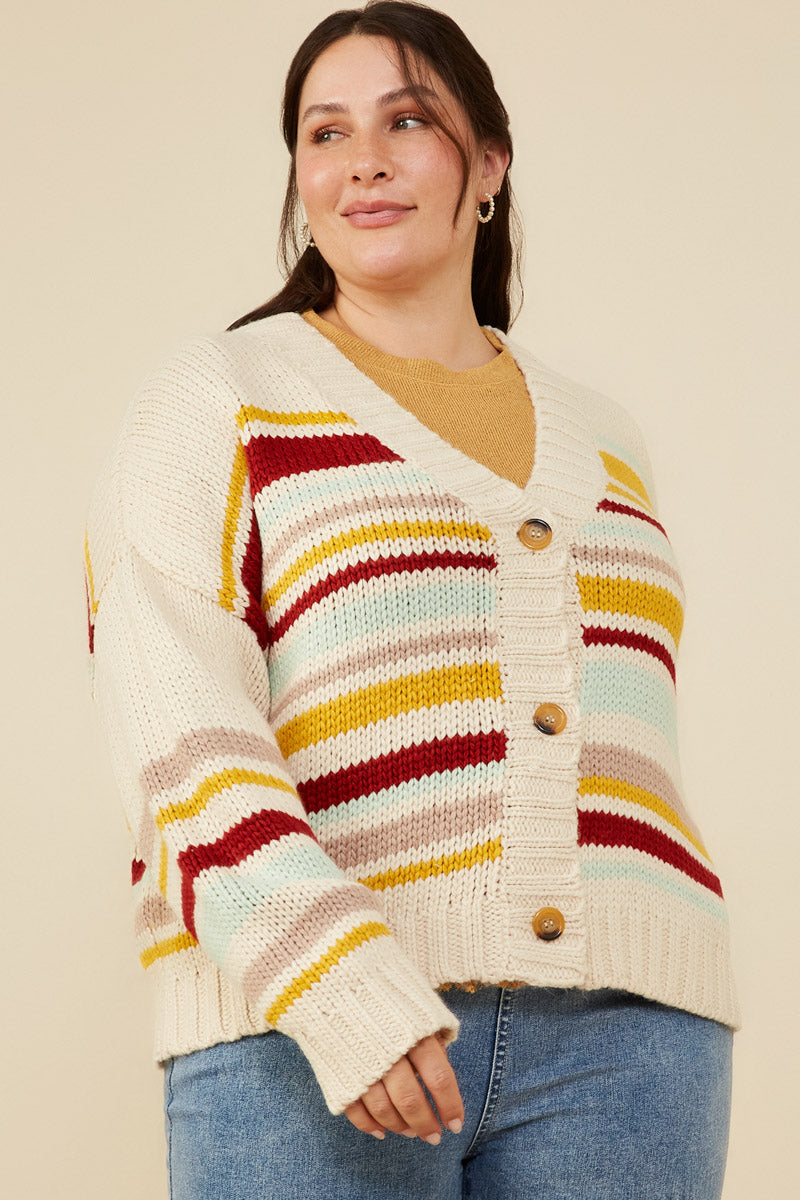 Multi Stripe Knit Cropped Sweater Cardigan