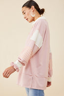 HY8696 Olive Womens Mixed Media Print Blocked Knit Rugby Shirt Gif