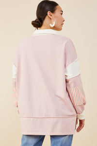 HY8696 Olive Womens Mixed Media Print Blocked Knit Rugby Shirt Full Body