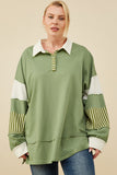 Womens Mixed Media Print Blocked Knit Rugby Shirt