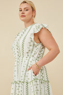 HY8717W Green Plus Botanical Embroidered Tiered Midi Dress Gif