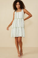 HY8718 Pink Womens Botanical Embroidered Ruffle Tiered Tank Dress Gif