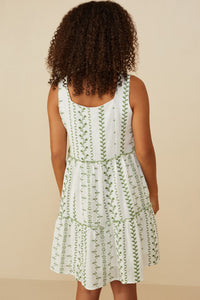 HY8718 Pink Womens Botanical Embroidered Ruffle Tiered Tank Dress Detail