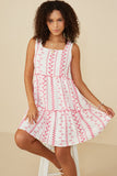 HY8718W Green Plus Botanical Embroidered Ruffle Tiered Tank Dress Front