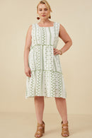 HY8718W Pink Plus Botanical Embroidered Ruffle Tiered Tank Dress Gif