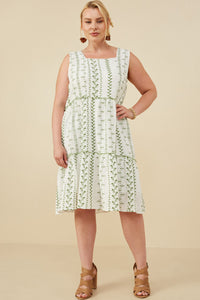 HY8718W Pink Plus Botanical Embroidered Ruffle Tiered Tank Dress Gif