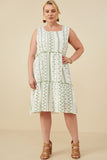 HY8718W Green Plus Botanical Embroidered Ruffle Tiered Tank Dress Gif
