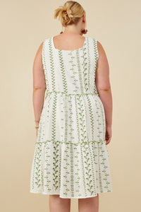 HY8718W Pink Plus Botanical Embroidered Ruffle Tiered Tank Dress Side