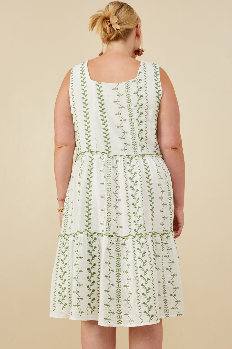 HY8718W Pink Plus Botanical Embroidered Ruffle Tiered Tank Dress Side