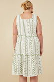 HY8718W Green Plus Botanical Embroidered Ruffle Tiered Tank Dress Side