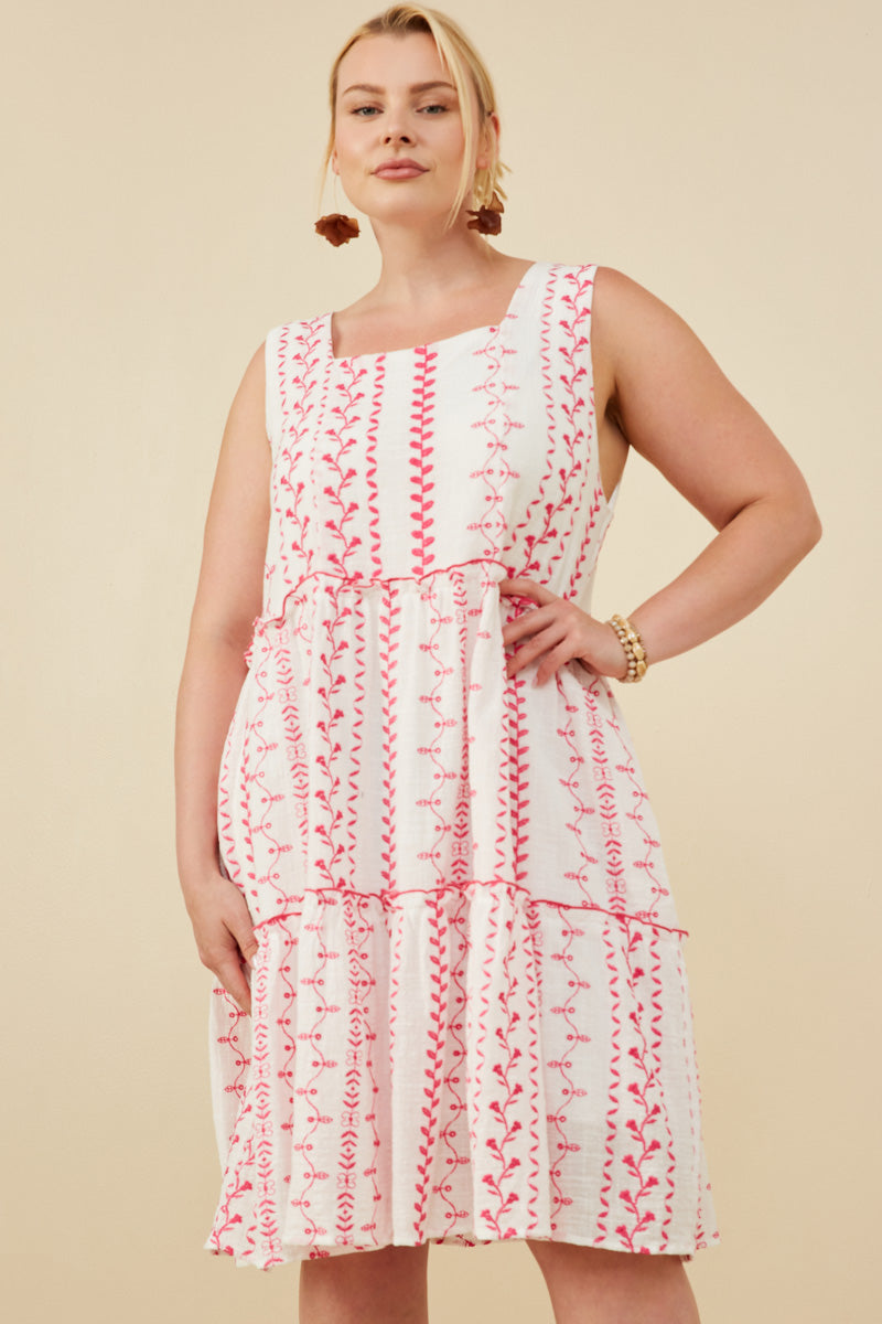 Botanical Embroidered Ruffle Tiered Tank Dress