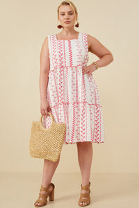 HY8718W Green Plus Botanical Embroidered Ruffle Tiered Tank Dress Gif