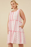HY8718W Green Plus Botanical Embroidered Ruffle Tiered Tank Dress Full Body