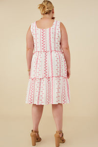 HY8718W Green Plus Botanical Embroidered Ruffle Tiered Tank Dress Side