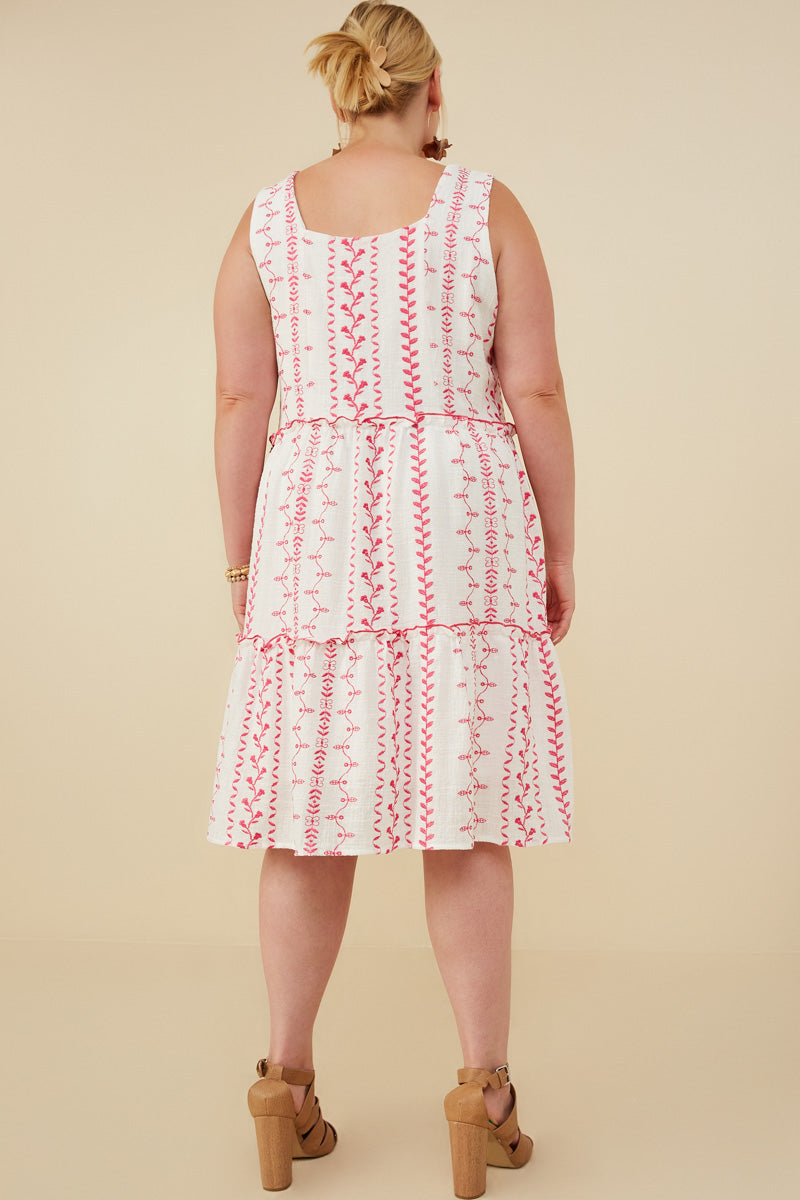 HY8718W Green Plus Botanical Embroidered Ruffle Tiered Tank Dress Side