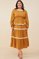 HY8739 Camel Womens Wavy Twill Trimmed Baby Doll Top Back