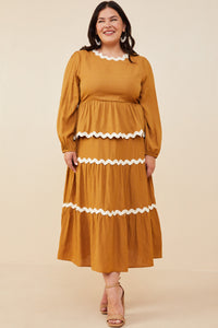 HY8739 Camel Womens Wavy Twill Trimmed Baby Doll Top Back