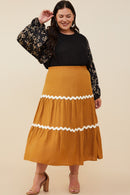 HY8740W Camel Plus Wavy Twill Trimmed Tiered Midi Skirt Gif