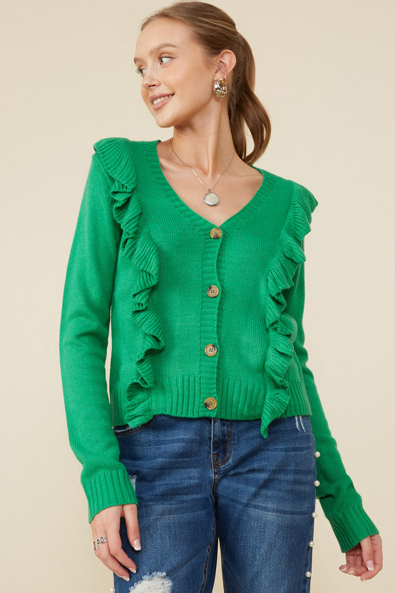 Ruffle Detail Buttoned Sweater Cardigan