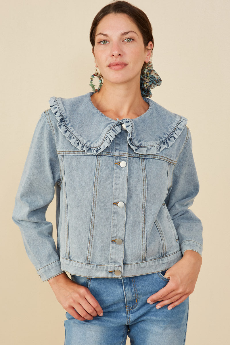 Ruffle Collar Denim Jacket for Women| Boho Inspired Inclusive