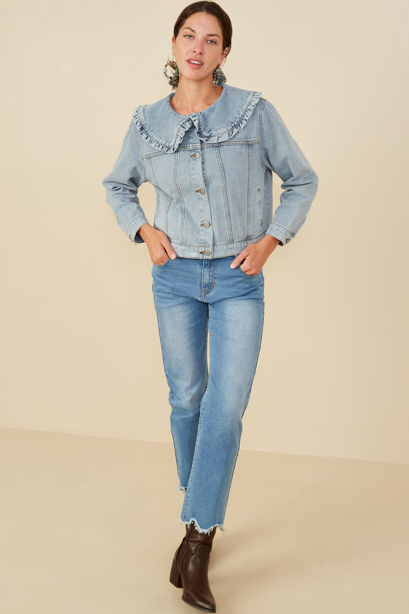 Ruffle Collar Denim Jacket for Women| Boho Inspired Inclusive