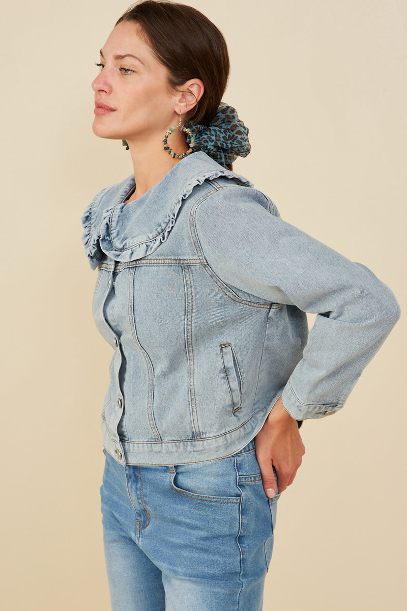 Ruffle Collar Denim Jacket for Women| Boho Inspired Inclusive