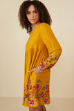 HY8814 Black Womens Embroidered Detail Long Sleeve Scoop Neck Dress Full Body