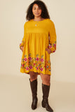 HY8814W Black Womens Embroidered Detail Long Sleeve Scoop Neck Dress Gif