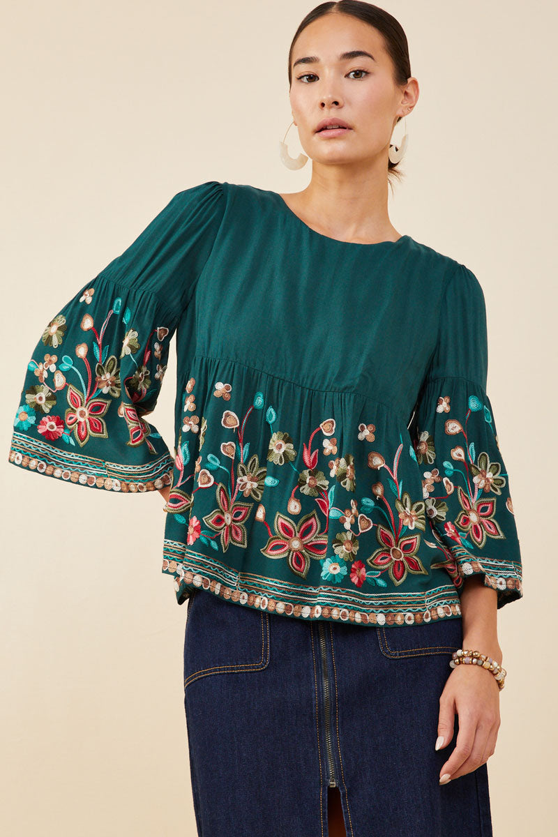 Embroidered Detail Baby Doll Top
