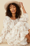 HY8837W Taupe Plus Textured Floral Smocked Waist Dress Pose