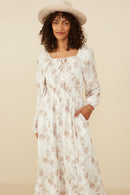 HY8837 Taupe Womens Textured Floral Smocked Waist Dress Gif