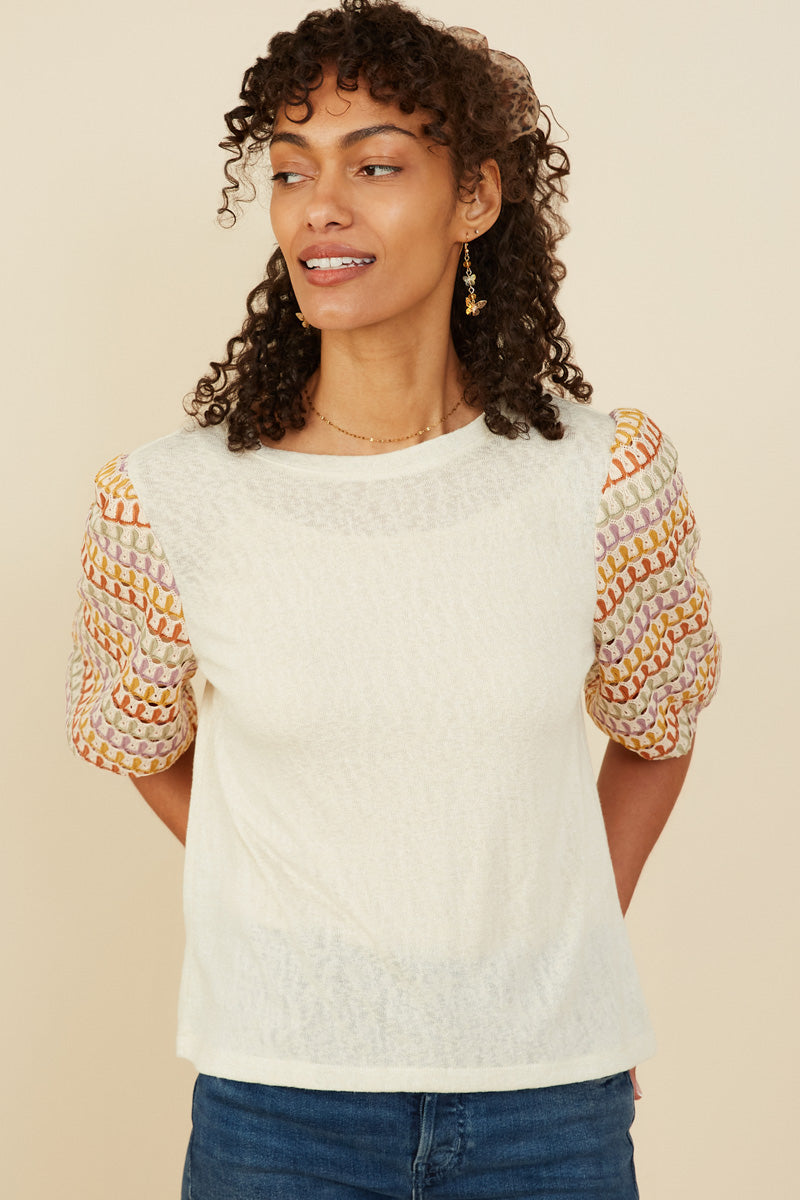 Contrast Knit Sleeve Textured Top