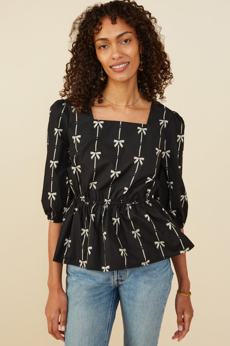 All Over Bow Print Peplum Top