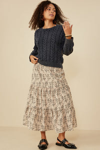 HY8873 Burgundy Womens Cable Knit Washed Pullover Sweater Gif