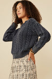 HY8873 Burgundy Womens Cable Knit Washed Pullover Sweater Full Body