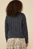 HY8873 Burgundy Womens Cable Knit Washed Pullover Sweater Side
